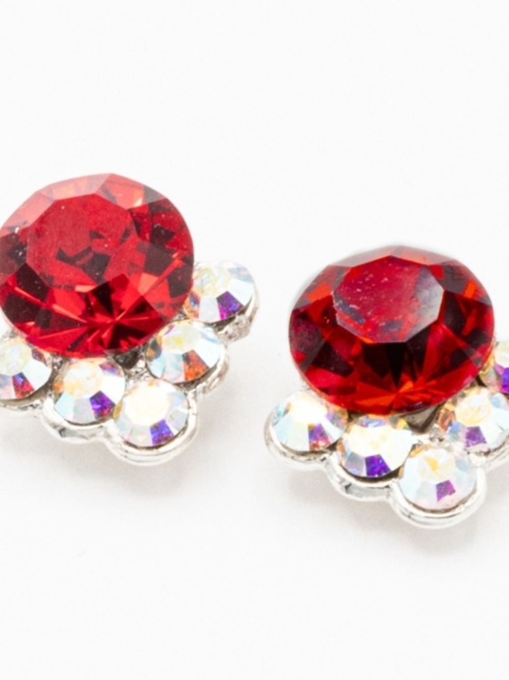 Red Crystal Cluster Stud Earrings